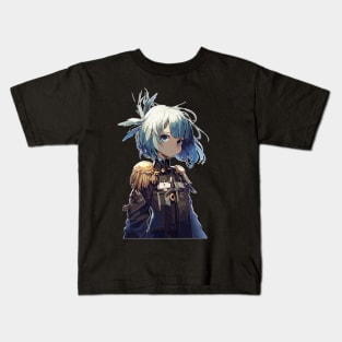 Blue hair anime Angel military girl Kids T-Shirt